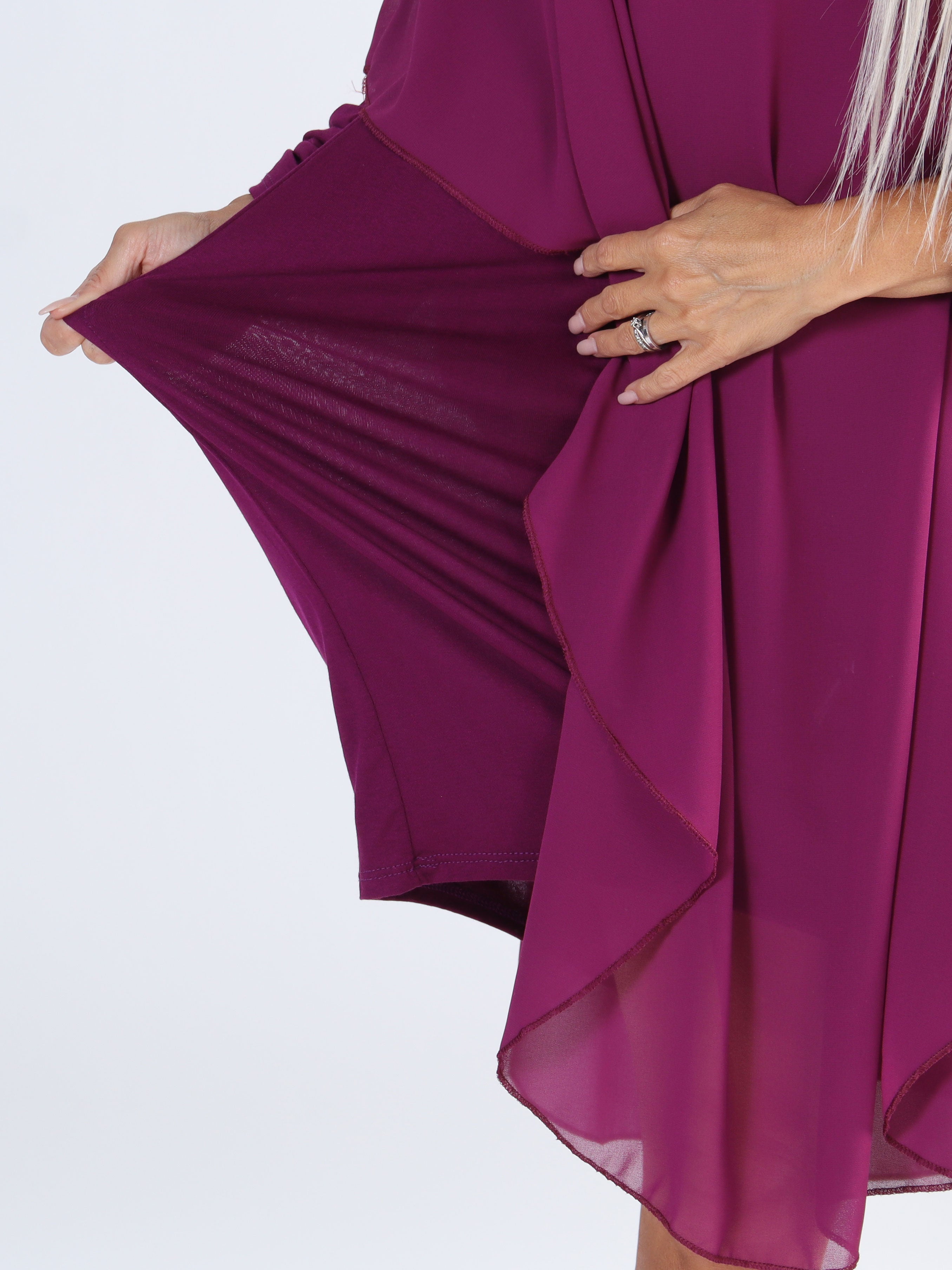 Kenya Long Sleeve - Plus size tunikakjole med chiffonlag